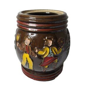 Vintage 1940 Red Wing Pottery Dancing Peasants Stoneware Cookie Jar Hand Painted